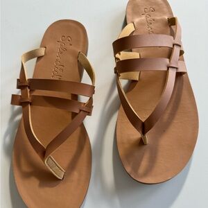 Splendid Flip Flops, Leather, Tan, 5 1/2”, Like New